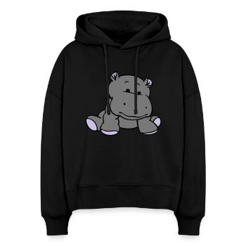 Hippo / Hippopotamus / bébé d'hippopotame (3C) - Sweat à capuche bio Nora coupe boxy Stanley/Stella Femme - noir - Devant