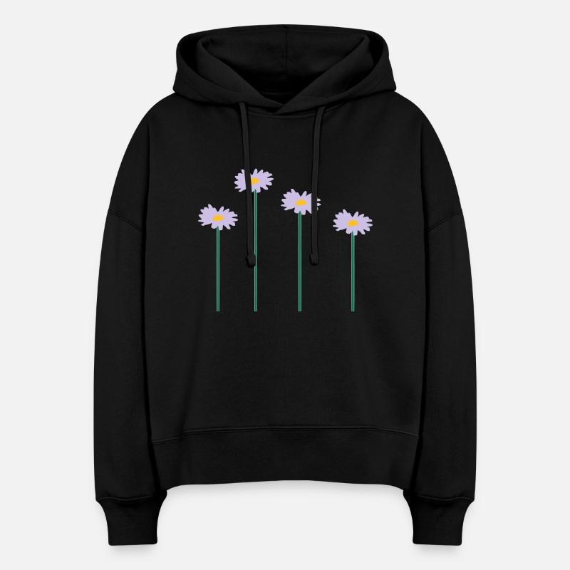 flowers - Sweat à capuche bio Nora coupe boxy Stanley/Stella Femme - noir