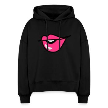 niedlich kissy aufgeworfenen Lippen mit einem - Stanley/Stella Boxy Frauen Bio Hoodie Nora - Schwarz - Vorne