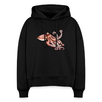 Octopus - Octopus vulgaris - Octopus Pieuvre Poulpe - Sweat à capuche bio Nora coupe boxy Stanley/Stella Femme - noir - Devant