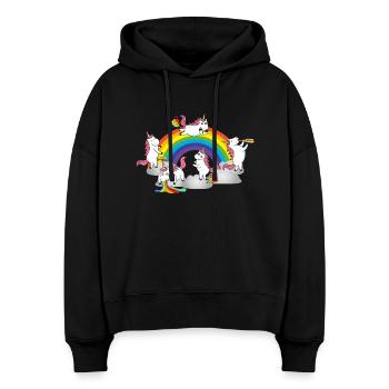 Einhorn Saufen Pinkeln Kacken Kotzen Furzen - Stanley/Stella Boxy Frauen Bio Hoodie Nora - Schwarz - Vorne