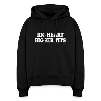 big heart bigger tits - Stanley/Stella Boxy Women Organic Hoodie Nora - black - Front
