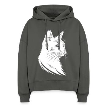 Croquis de chat - Sweat à capuche bio Nora coupe boxy Stanley/Stella Femme - charbon - Devant
