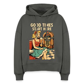 Retro 50s Diner Pin-Up Girl Milkshake Poster - Stanley/Stella Boxy Women Organic Hoodie Nora - anthracite - Front