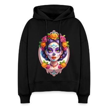 Tête de mort mexicaine Dia de Muertos Sugar skull - Sweat à capuche bio Nora coupe boxy Stanley/Stella Femme - noir - Devant