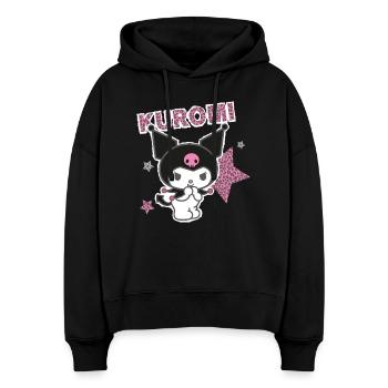 Kuromi Mit Schriftzug Und Sternen Im Leo Stile - Stanley/Stella Boxy Frauen Bio Hoodie Nora - Schwarz - Vorne