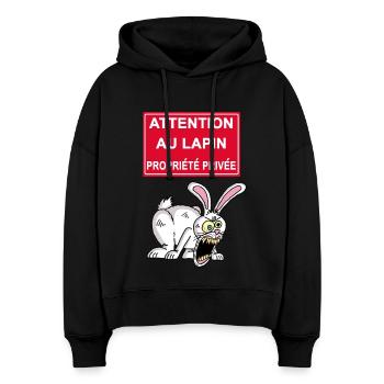 Attention au lapin blanc ! - Sweat à capuche bio Nora coupe boxy Stanley/Stella Femme - noir - Devant