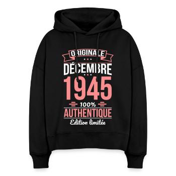 80. Jahrestag - Original - Dezember 1945 - Stanley/Stella Boxy Frauen Bio Hoodie Nora - Schwarz - Vorne