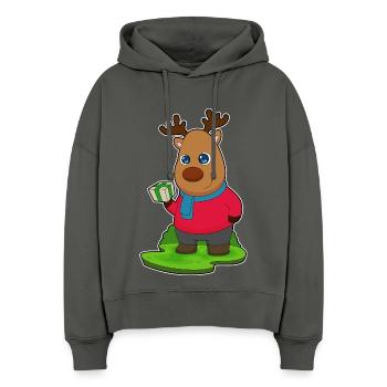 Forfait de Noël renne - Sweat à capuche bio Nora coupe boxy Stanley/Stella Femme - charbon - Devant