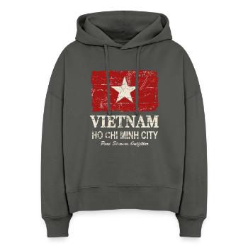 Vietnam Vintage Flag - Sweat à capuche bio Nora coupe boxy Stanley/Stella Femme - charbon - Devant