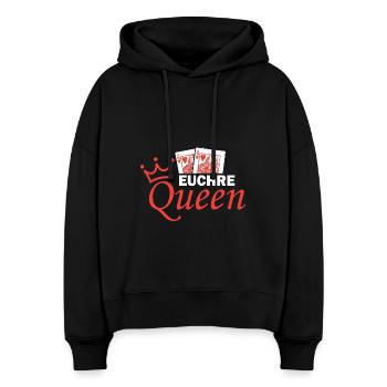 Conception de jeux de cartes Euchre Queen - Sweat à capuche bio Nora coupe boxy Stanley/Stella Femme - noir - Devant