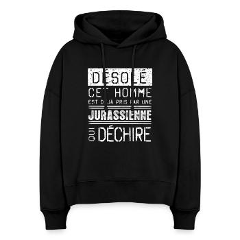 désolé c'est homme est pris par une jurassienne - Sweat à capuche bio Nora coupe boxy Stanley/Stella Femme - noir - Devant