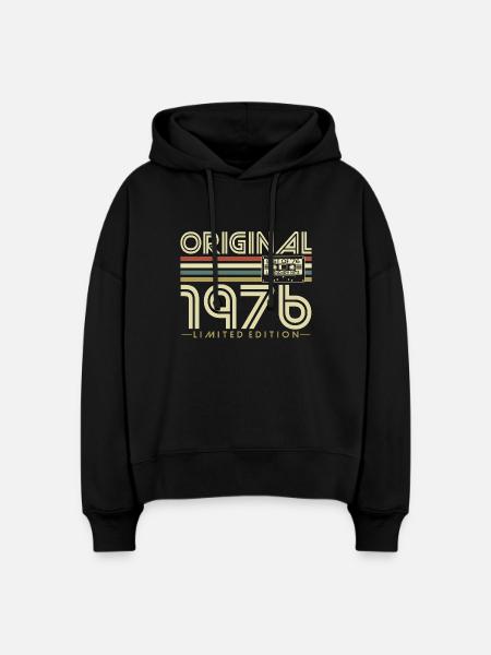 1976 Vintage Vintage Retro fødselsdagsgave - Stanley/Stella Boxy Damer Øko Hoodie Nora - sort