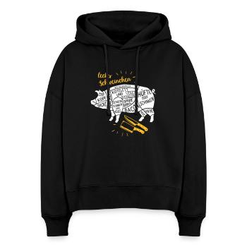 lecker Schweinchen lustiges Grill Shirt Geschenk - Stanley/Stella Boxy Frauen Bio Hoodie Nora - Schwarz - Vorne