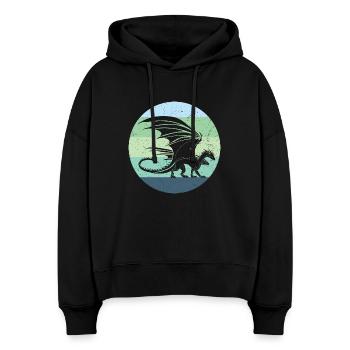 Waliser Drache Retro - Stanley/Stella Boxy Frauen Bio Hoodie Nora - Schwarz - Vorne