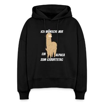 Ich wünsche mir ein Alpaka zum Geburtstag Alpaca - Stanley/Stella Boxy Frauen Bio Hoodie Nora - Schwarz - Vorne