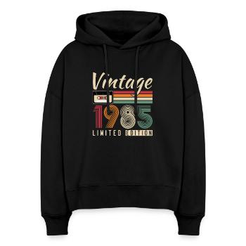 Cadeau d’anniversaire rétro vintage 1985 - Sweat à capuche bio Nora coupe boxy Stanley/Stella Femme - noir - Devant