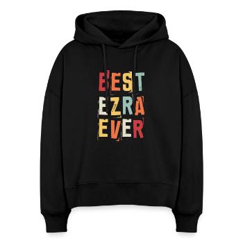 Meilleur Ezra Jamais Prénom Texte Rétro Cadeau - Sweat à capuche bio Nora coupe boxy Stanley/Stella Femme - noir - Devant