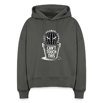 Can't Touch This – Lustiger Kaktus mit Spruch - Stanley/Stella Boxy Frauen Bio Hoodie Nora - Anthrazit - Vorne