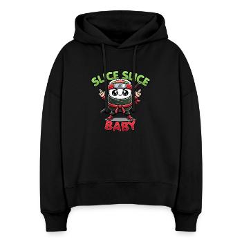 Kawaii Sushi Ninja Slice Slice Baby Lustiges Essen Wortspiel - Stanley/Stella Boxy Frauen Bio Hoodie Nora - Schwarz - Vorne