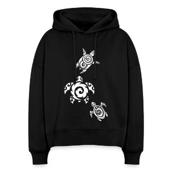 Trois tortues marines (blanc) - Sweat à capuche bio Nora coupe boxy Stanley/Stella Femme - noir - Devant