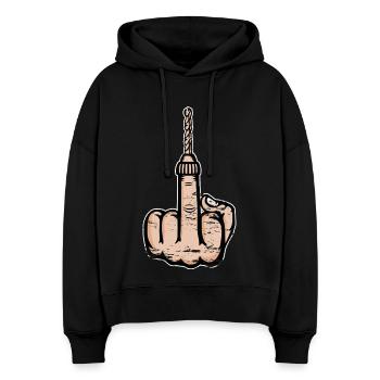 Mittelfinger Stinkefinger Bohrmaschine Design - Stanley/Stella Boxy Frauen Bio Hoodie Nora - Schwarz - Vorne