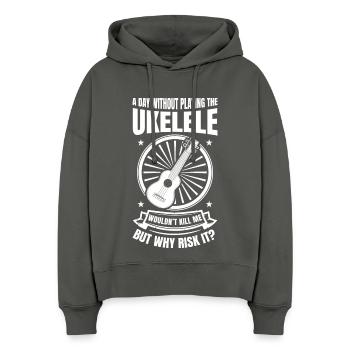 A Day Without Playing The Ukulele - Stanley/Stella Boxy Frauen Bio Hoodie Nora - Anthrazit - Vorne