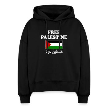 Free palestine - Sweat à capuche bio Nora coupe boxy Stanley/Stella Femme - noir - Devant