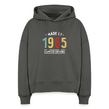 Fabriqué en 1965 - Edition limitée - Année de naissance - Sweat à capuche bio Nora coupe boxy Stanley/Stella Femme - charbon - Devant