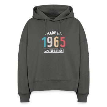 Fabriqué en 1965 - Edition limitée - Année de naissance - Sweat à capuche bio Nora coupe boxy Stanley/Stella Femme - charbon - Devant