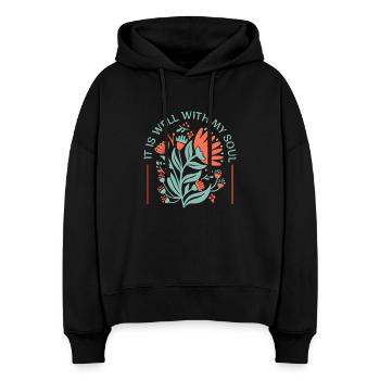 Flowers and soul - Stanley/Stella Boxy Women Organic Hoodie Nora - black - Front