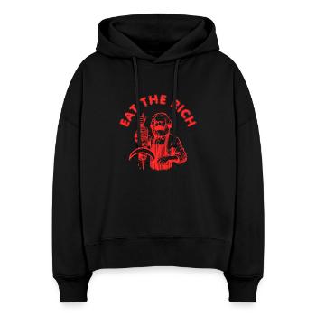 Eat the rich - Karl Marx Eat Doner Kebab Rich - Sweat à capuche bio Nora coupe boxy Stanley/Stella Femme - noir - Devant