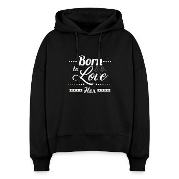 Né à aimer - Sweat à capuche bio Nora coupe boxy Stanley/Stella Femme - noir - Devant