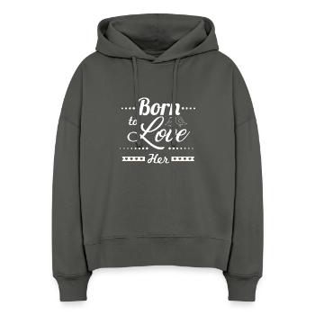 Né à aimer - Sweat à capuche bio Nora coupe boxy Stanley/Stella Femme - charbon - Devant