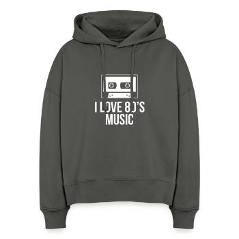 i love 80s music - Sweat à capuche bio Nora coupe boxy Stanley/Stella Femme - charbon - Devant
