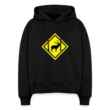 deer roadsign - Sweat à capuche bio Nora coupe boxy Stanley/Stella Femme - noir - Devant