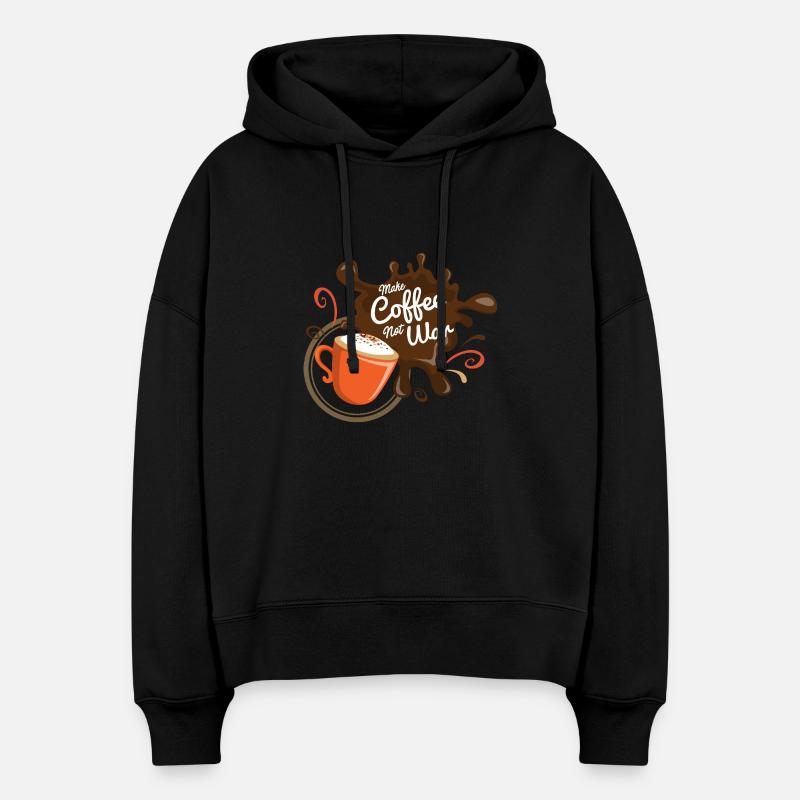 Make Coffee Not War - Sweat à capuche bio Nora coupe boxy Stanley/Stella Femme - noir