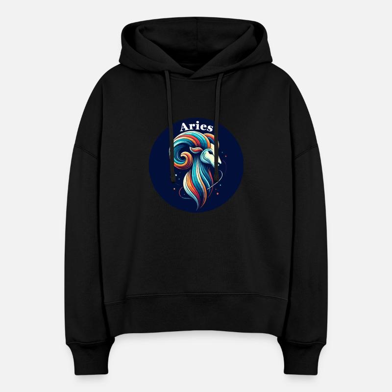 Bélier Bélier coloré - Sweat à capuche bio Nora coupe boxy Stanley/Stella Femme - noir