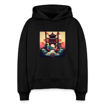 Artistic Japanese Pagoda: Bold Traditional Design - Stanley/Stella Boxy Women Organic Hoodie Nora - black - Front