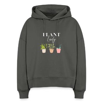 Design coloré amusant pour les amoureux des plantes - Sweat à capuche bio Nora coupe boxy Stanley/Stella Femme - charbon - Devant