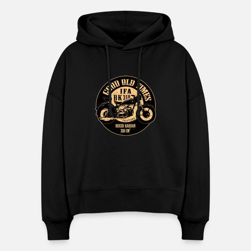 Bon vieux temps - Sweat à capuche bio Nora coupe boxy Stanley/Stella Femme - noir