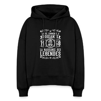 1958 60 60 ans Anniversaire cadeau Légendes - Sweat à capuche bio Nora coupe boxy Stanley/Stella Femme - noir - Devant