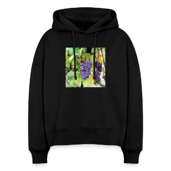 Wein Weintrauben Weinrebe Weinlese Weinfest Poster - Stanley/Stella Boxy Frauen Bio Hoodie Nora - Schwarz - Vorne