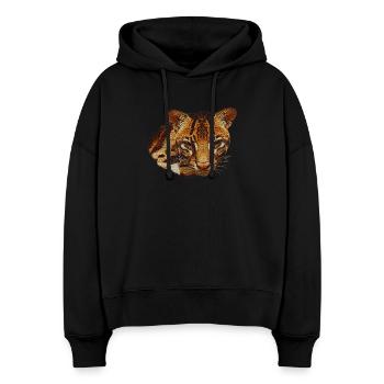 Ocelot Head, Big Cat, Animal Faces - Stanley/Stella Boxy Women Organic Hoodie Nora - black - Front