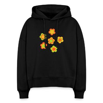 70er Jahre Blume Muster - Stanley/Stella Boxy Frauen Bio Hoodie Nora - Schwarz - Vorne