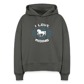 J’adore les chevaux Déclaration Chevaux islandais au galop - Sweat à capuche bio Nora coupe boxy Stanley/Stella Femme - charbon - Devant
