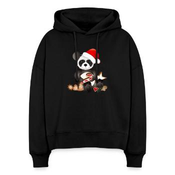 sugar-sweet little panda for Christmas - Stanley/Stella Boxy Women Organic Hoodie Nora - black - Front