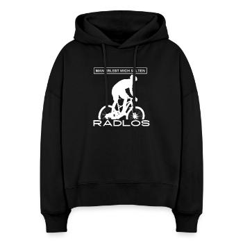 Man erlebt mich selten RADLOS - Stanley/Stella Boxy Frauen Bio Hoodie Nora - Schwarz - Vorne