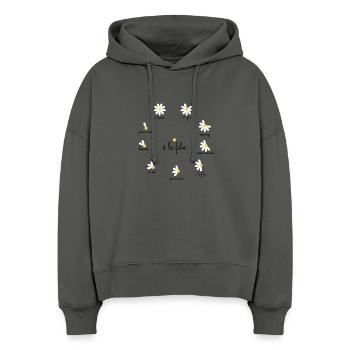 marguerite pétales amour V2 - Sweat à capuche bio Nora coupe boxy Stanley/Stella Femme - charbon - Devant