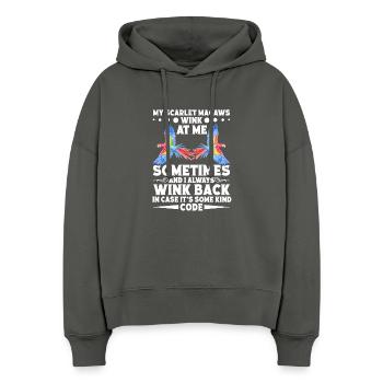 Mes aras écarlates me font parfois un clin d'œil - Sweat à capuche bio Nora coupe boxy Stanley/Stella Femme - charbon - Devant